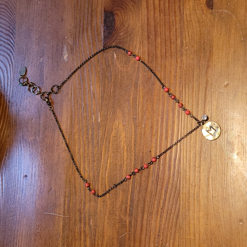 M initial necklace with rhinestone and beads